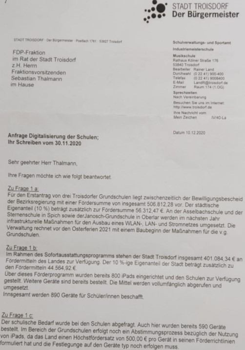 Digitalisierung der Schulen wo stehen wir Antwort, Seite 1